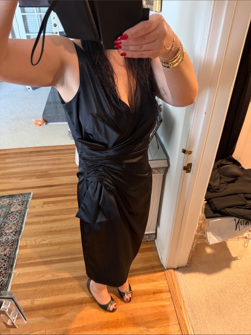 Maggy London Black One-Shoulder Ruched Bow Cocktail Dress